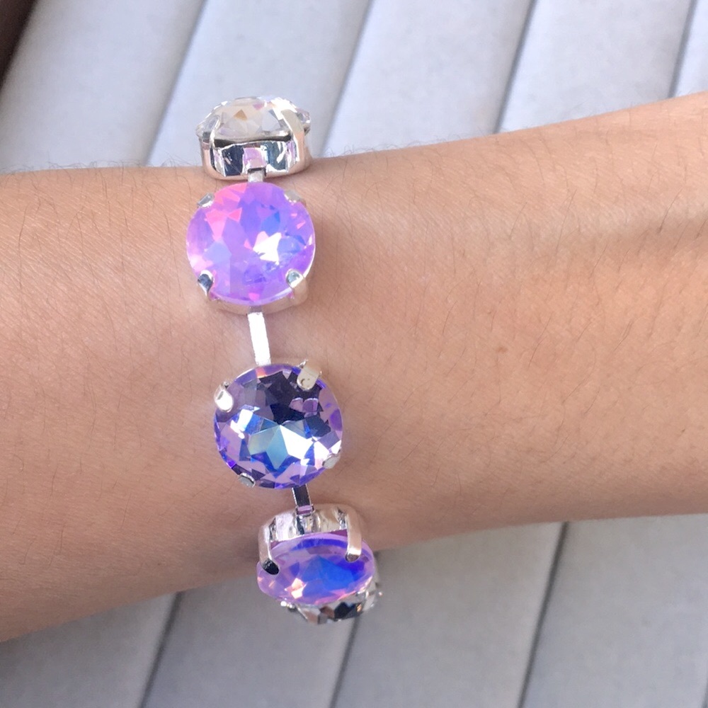 Pink + Purple Opal Aurora Borealis + Violet Silver Crystal Tennis Bracelet - Picture 4 of 12
